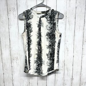 Daniel Rainn Blouse XS Cream/Black Surplice Open Back Sleeveless High Neck